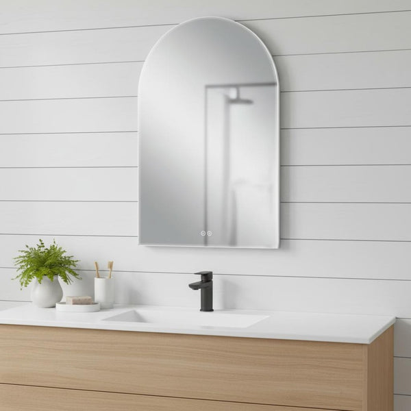 HomeRoots 39" Frameless Lighted Bathroom Vanity Mirror – Stylish Arched Design for Grooming and Ambiance 691621