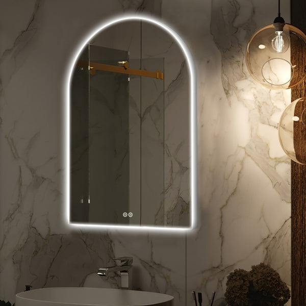 HomeRoots 39" Frameless Lighted Bathroom Vanity Mirror – Stylish Arched Design for Grooming and Ambiance 691621