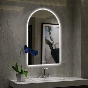 HomeRoots 39" Frameless Lighted Bathroom Vanity Mirror – Stylish Arched Design for Grooming and Ambiance 691621