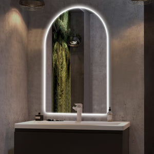 HomeRoots 39" Frameless Lighted Bathroom Vanity Mirror – Stylish Arched Design for Grooming and Ambiance 691621