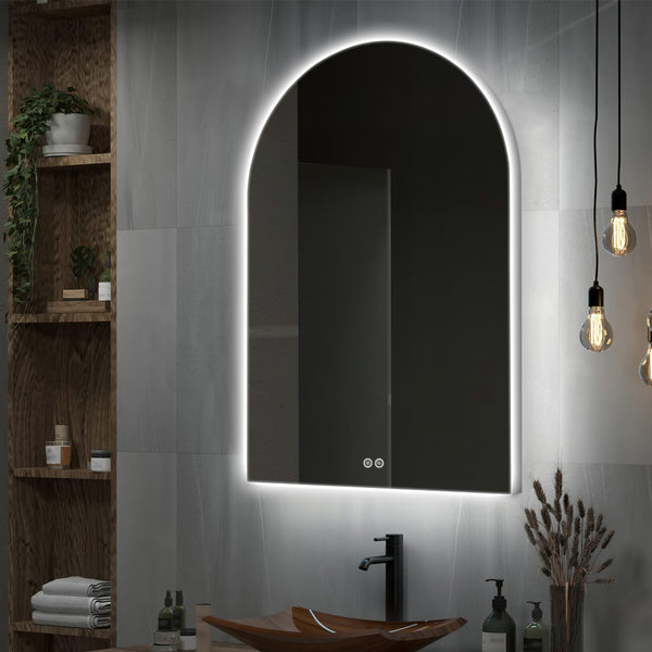 HomeRoots 39" Frameless Lighted Bathroom Vanity Mirror – Stylish Arched Design for Grooming and Ambiance 691621