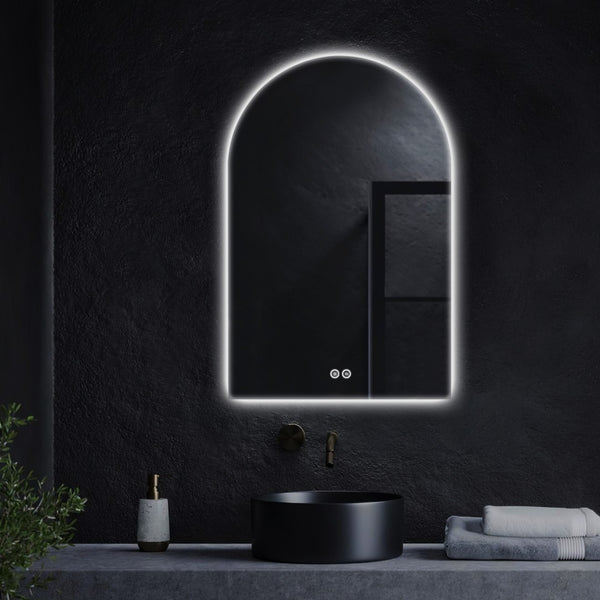 HomeRoots 39" Frameless Lighted Bathroom Vanity Mirror – Stylish Arched Design for Grooming and Ambiance 691621