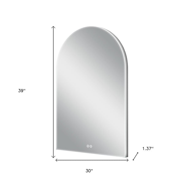 HomeRoots 39" Frameless Lighted Bathroom Vanity Mirror – Stylish Arched Design for Grooming and Ambiance 691621