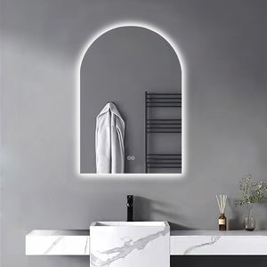 HomeRoots 38" White Arch Lighted Vanity Mirror - Modern Frameless Design with Adjustable LED & Defogger Features 691622