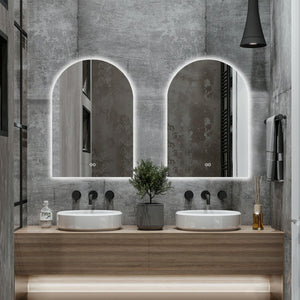 HomeRoots 38" White Arch Lighted Vanity Mirror - Modern Frameless Design with Adjustable LED & Defogger Features 691622