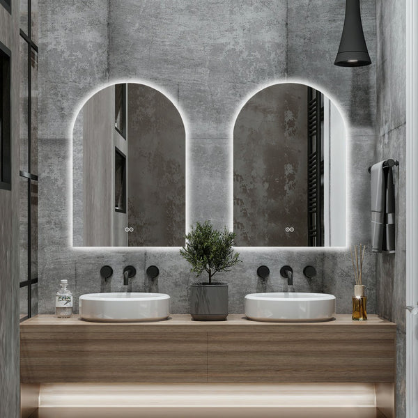 HomeRoots 38" White Arch Lighted Vanity Mirror - Modern Frameless Design with Adjustable LED & Defogger Features 691622