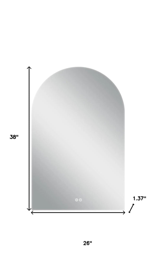 HomeRoots 38" White Arch Lighted Vanity Mirror - Modern Frameless Design with Adjustable LED & Defogger Features 691622