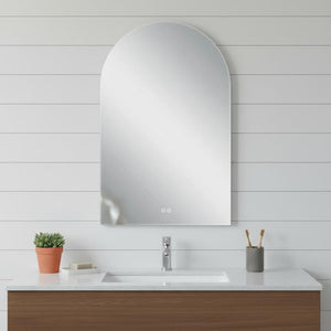 HomeRoots 38" White Arch Lighted Vanity Mirror - Modern Frameless Design with Adjustable LED & Defogger Features 691622