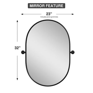 HomeRoots 32" Black Aluminum Oval Accent Mirror with Adjustable Tilt - Modern Industrial Design for Any Space 691625