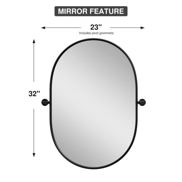 HomeRoots 32" Black Aluminum Oval Accent Mirror with Adjustable Tilt - Modern Industrial Design for Any Space 691625