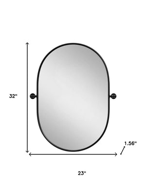 HomeRoots 32" Black Aluminum Oval Accent Mirror with Adjustable Tilt - Modern Industrial Design for Any Space 691625