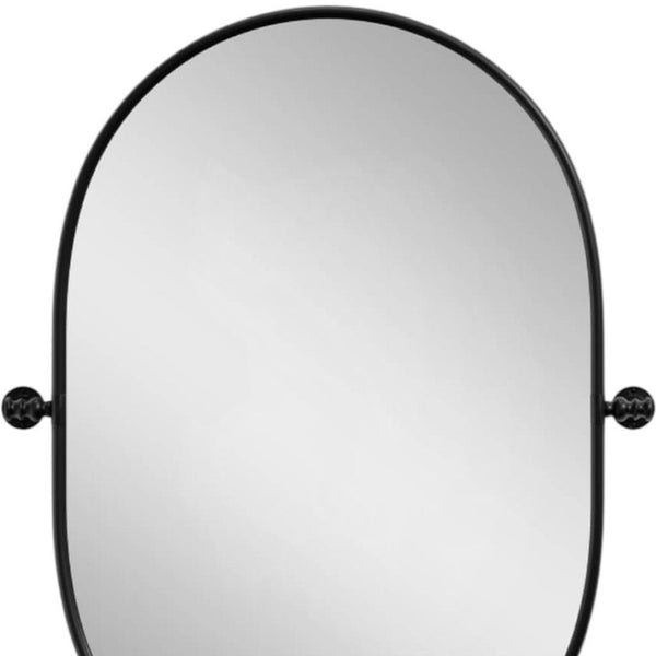 HomeRoots 32" Black Aluminum Oval Accent Mirror with Adjustable Tilt - Modern Industrial Design for Any Space 691625