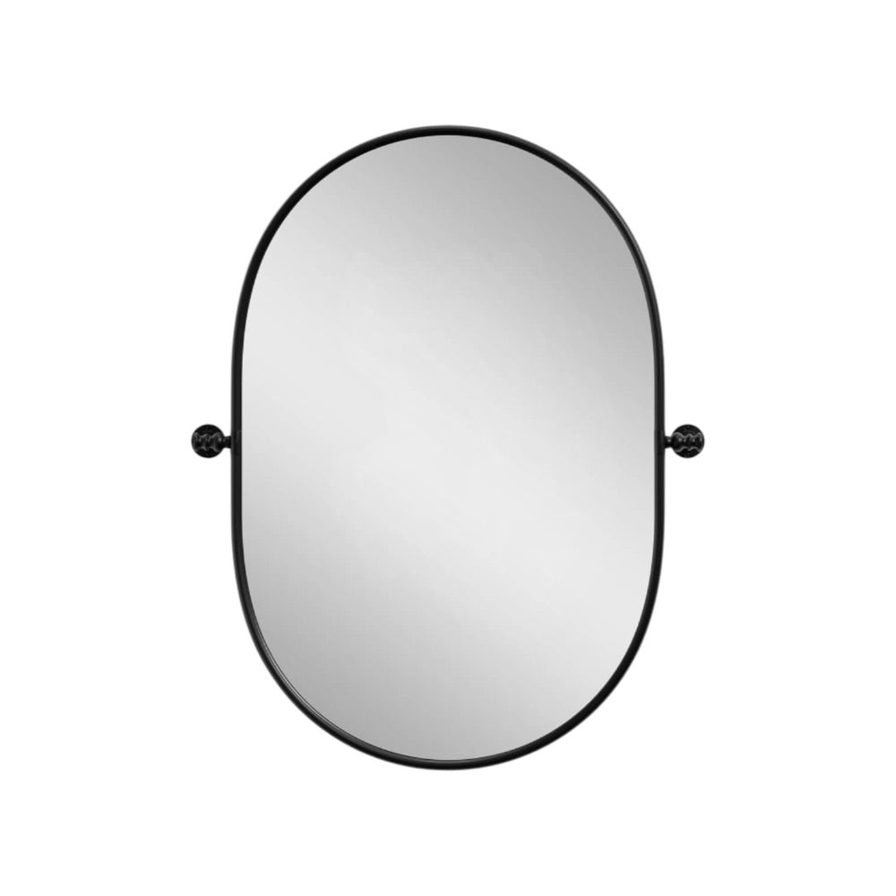 HomeRoots 32" Black Aluminum Oval Accent Mirror with Adjustable Tilt - Modern Industrial Design for Any Space 691625