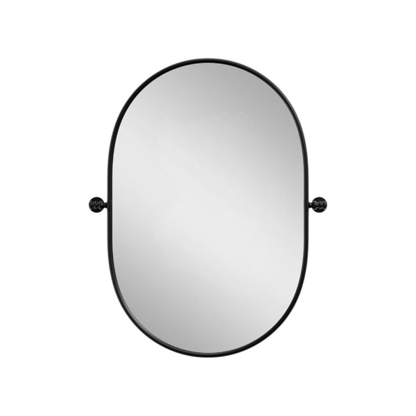 HomeRoots 32" Black Aluminum Oval Accent Mirror with Adjustable Tilt - Modern Industrial Design for Any Space 691625