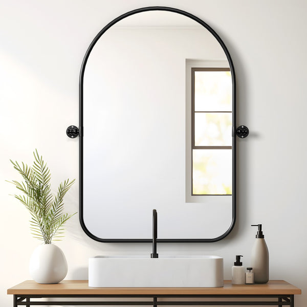 HomeRoots 36" Black Metal Arch Accent Mirror - Elegant Framed Design for Modern Spaces, Durable & Versatile Decor 691626