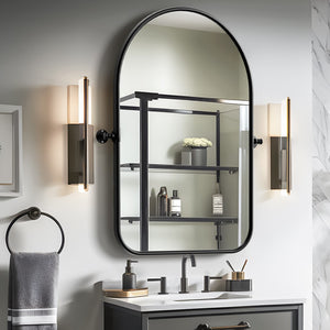 HomeRoots 36" Black Metal Arch Accent Mirror - Elegant Framed Design for Modern Spaces, Durable & Versatile Decor 691626