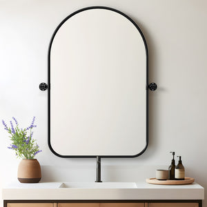 HomeRoots 32" Black Arch Metal Swivel Accent Mirror – Modern Design for Home, Office, and Hospitality Spaces 691627