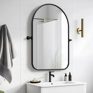 HomeRoots 32" Black Arch Metal Swivel Accent Mirror – Modern Design for Home, Office, and Hospitality Spaces 691627