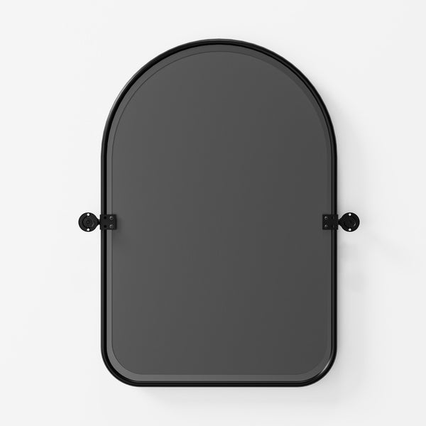 HomeRoots 32" Black Arch Metal Swivel Accent Mirror – Modern Design for Home, Office, and Hospitality Spaces 691627