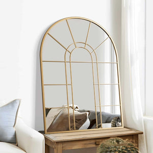 HomeRoots 41" Black Metal Arched Accent Mirror - Elegant Windowpane Design for Home & Commercial Décor 691628