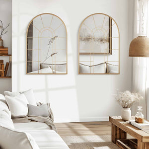 HomeRoots 41" Black Metal Arched Accent Mirror - Elegant Windowpane Design for Home & Commercial Décor 691628
