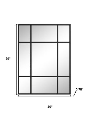 HomeRoots 39" Black Iron Geometric Window Pane Accent Mirror – Modern Industrial Design for Any Space 691630