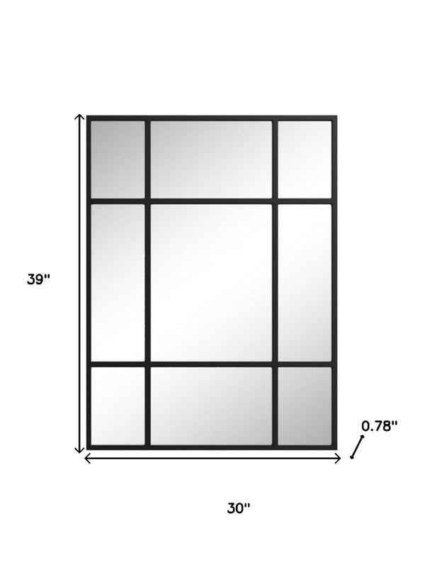HomeRoots 39" Black Iron Geometric Window Pane Accent Mirror – Modern Industrial Design for Any Space 691630