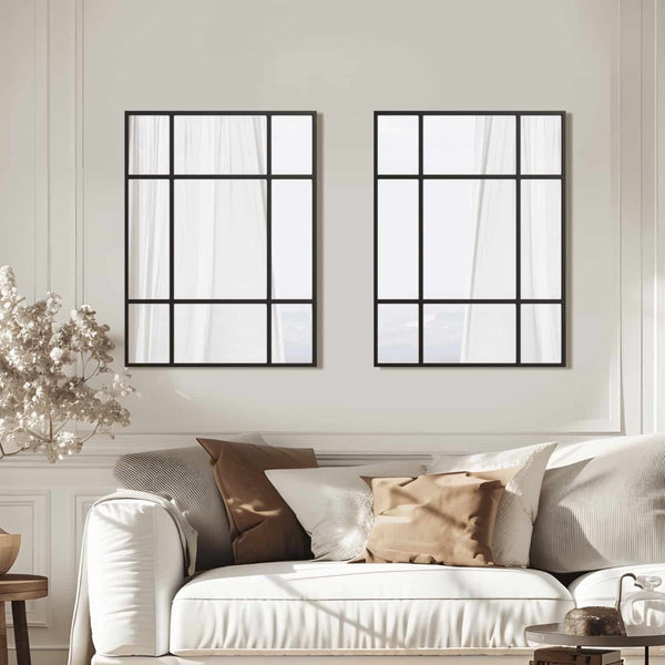 HomeRoots 39" Black Iron Geometric Window Pane Accent Mirror – Modern Industrial Design for Any Space 691630
