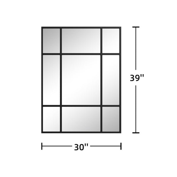 HomeRoots 39" Black Iron Geometric Window Pane Accent Mirror – Modern Industrial Design for Any Space 691630