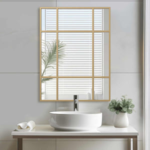 HomeRoots 39" Gold Iron Geometric Accent Mirror - Modern Window Pane Design for Stylish Home Decor & Safety 691631