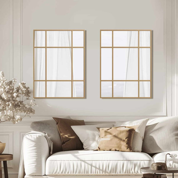 HomeRoots 39" Gold Iron Geometric Accent Mirror - Modern Window Pane Design for Stylish Home Decor & Safety 691631