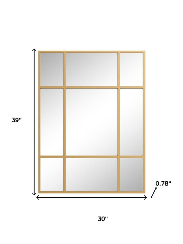HomeRoots 39" Gold Iron Geometric Accent Mirror - Modern Window Pane Design for Stylish Home Decor & Safety 691631