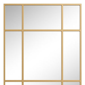 HomeRoots 39" Gold Iron Geometric Accent Mirror - Modern Window Pane Design for Stylish Home Decor & Safety 691631