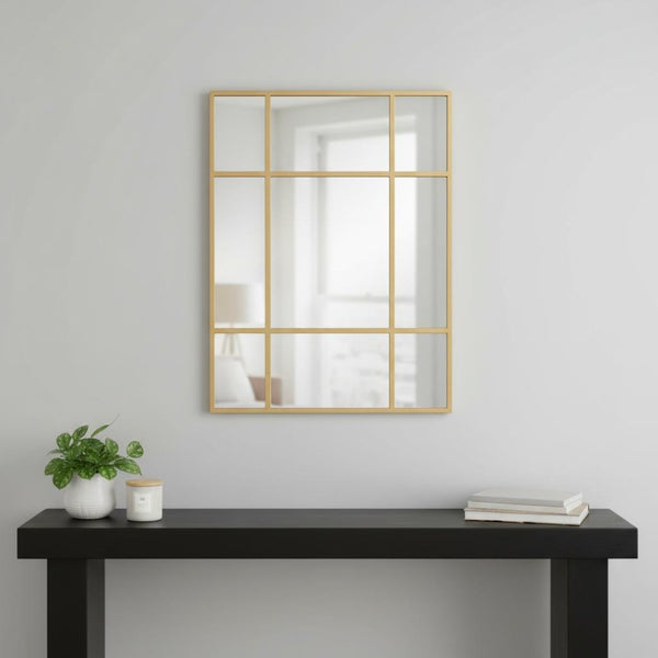 HomeRoots 39" Gold Iron Geometric Accent Mirror - Modern Window Pane Design for Stylish Home Decor & Safety 691631