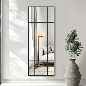 HomeRoots 63" Black Iron Geometric Window Pane Full-Length Mirror – Stylish & Versatile for Any Space 691632