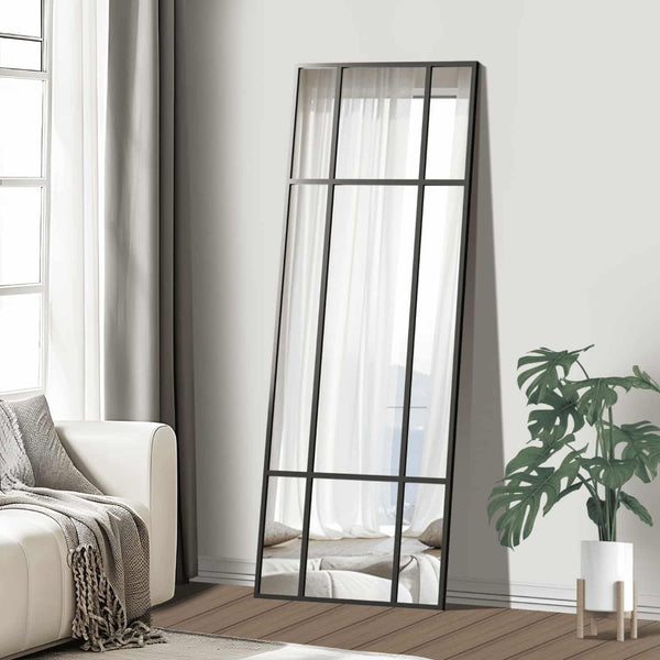 HomeRoots 63" Black Iron Geometric Window Pane Full-Length Mirror – Stylish & Versatile for Any Space 691632