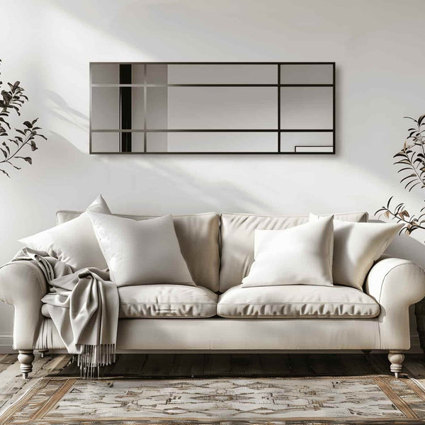 HomeRoots 63" Black Iron Geometric Window Pane Full-Length Mirror – Stylish & Versatile for Any Space 691632