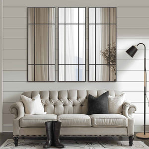 HomeRoots 63" Black Iron Geometric Window Pane Full-Length Mirror – Stylish & Versatile for Any Space 691632