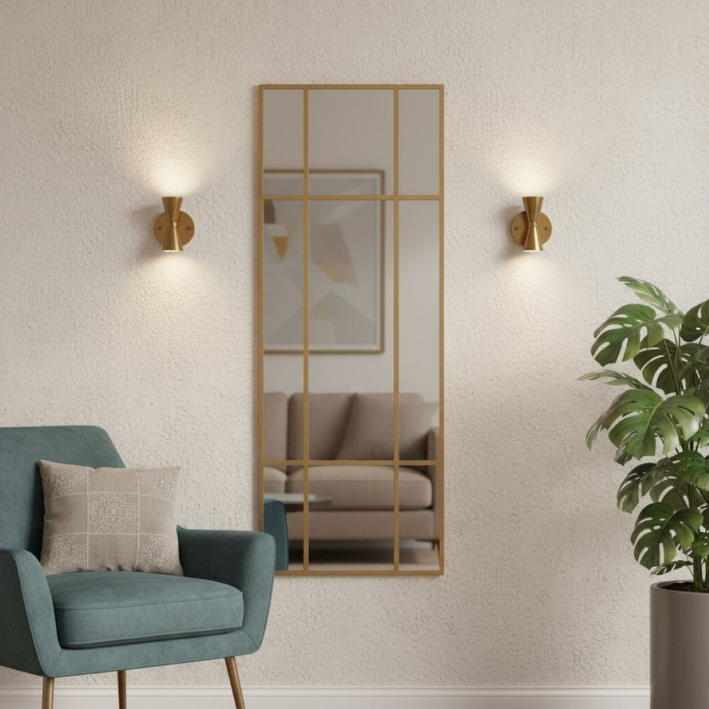 HomeRoots 63" Gold Iron Window Pane Mirror - Modern Geometric Full-Length Design for Stylish Home Decor 691633