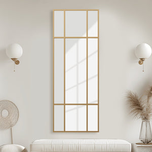 HomeRoots 63" Gold Iron Window Pane Mirror - Modern Geometric Full-Length Design for Stylish Home Decor 691633
