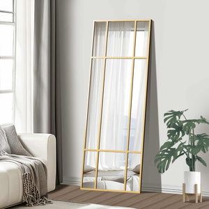 HomeRoots 63" Gold Iron Window Pane Mirror - Modern Geometric Full-Length Design for Stylish Home Decor 691633