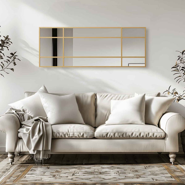 HomeRoots 63" Gold Iron Window Pane Mirror - Modern Geometric Full-Length Design for Stylish Home Decor 691633