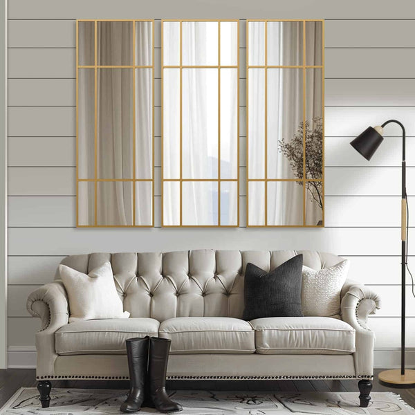 HomeRoots 63" Gold Iron Window Pane Mirror - Modern Geometric Full-Length Design for Stylish Home Decor 691633