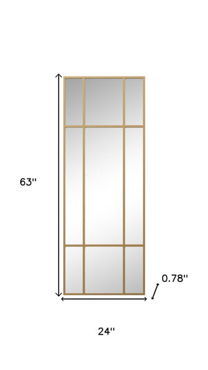 HomeRoots 63" Gold Iron Window Pane Mirror - Modern Geometric Full-Length Design for Stylish Home Decor 691633