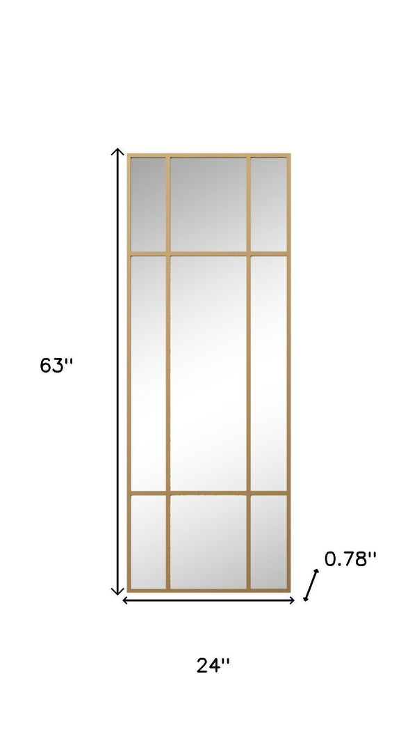 HomeRoots 63" Gold Iron Window Pane Mirror - Modern Geometric Full-Length Design for Stylish Home Decor 691633