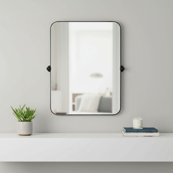 HomeRoots 32" Sleek Black Aluminum Adjustable Accent Mirror - Modern Design for Home & Office Decor 691634