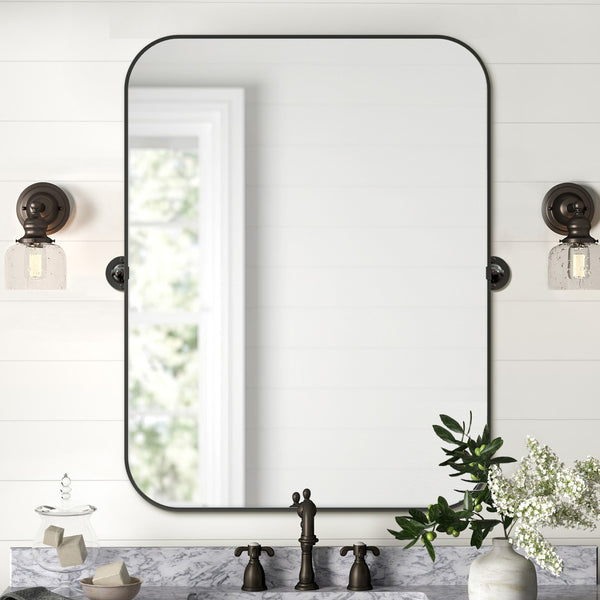 HomeRoots 32" Sleek Black Aluminum Adjustable Accent Mirror - Modern Design for Home & Office Decor 691634