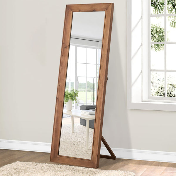 HomeRoots 65" Elegant Brown Solid Wood Full-Length Mirror with Stand - Perfect for Any Space & Style! 691635