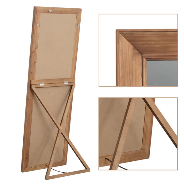 HomeRoots 65" Elegant Brown Solid Wood Full-Length Mirror with Stand - Perfect for Any Space & Style! 691635
