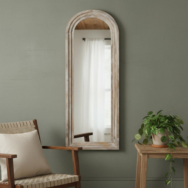 HomeRoots 64" Elegant Arched Full-Length Mirror in White Solid Wood Frame - Perfect for Any Decor Style! 691636